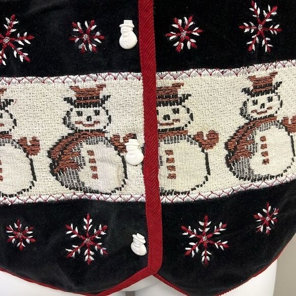 TanTrums Vintage Black Button Up Snowman Tree Snowflake Vest- Large - Picture 9 of 16